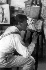 Марк Шагал пишет этюд к “Введению в еврейский театр”. 1919-1920 (Собрание Musee d’Art Moderne в Париже).